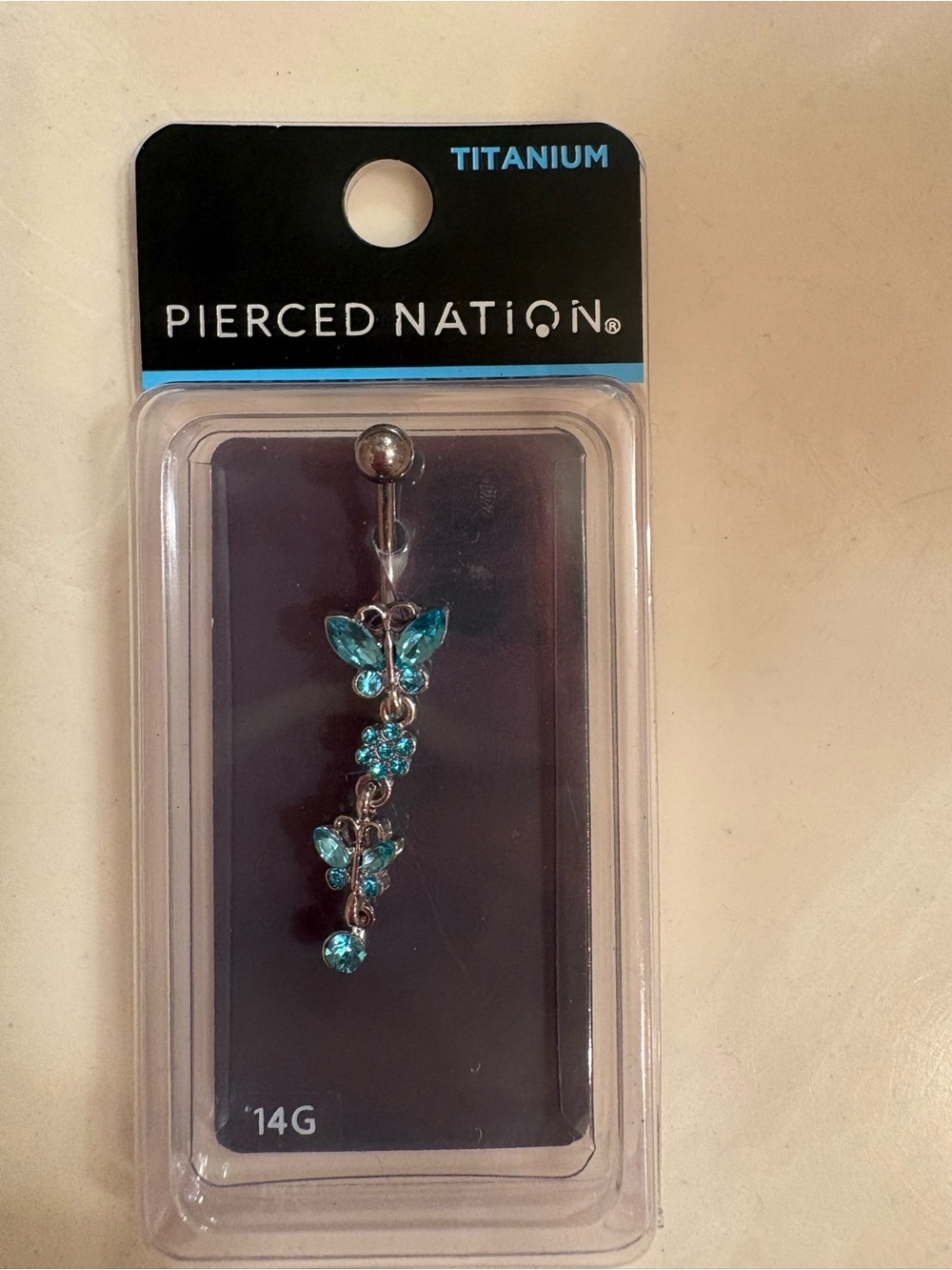 Pierced Nation Titanium Teal Butterfly Dangle Navel Ring